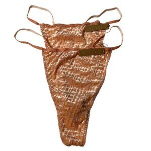 SKIMS Velvet Burnout Logo T-String Thongs Lot of‎ 2 Peach 4X + Conditional Bonus